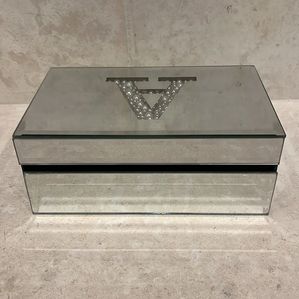 American Atelier Mirrored Jewelry Box Monogram A Pearl